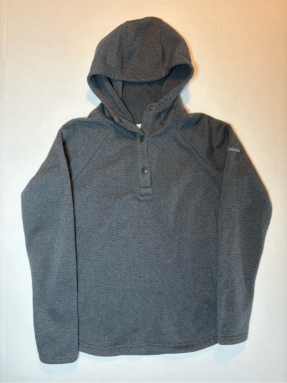 Columbia Gray Herringbone Pattern 1/4 Snap Closure Hoodie Size L